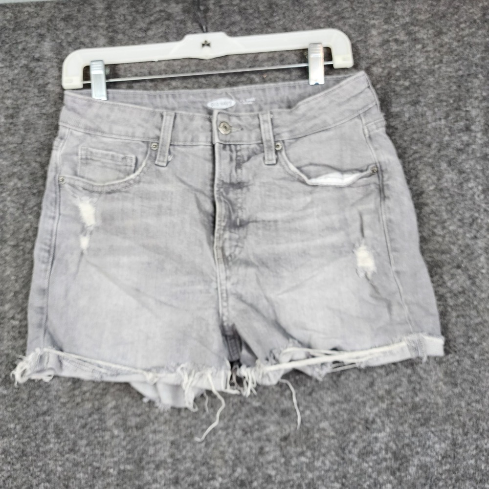 Old Navy Denim Shorts Women 6 Gray High Rise Distressed Raw Hem OG Short